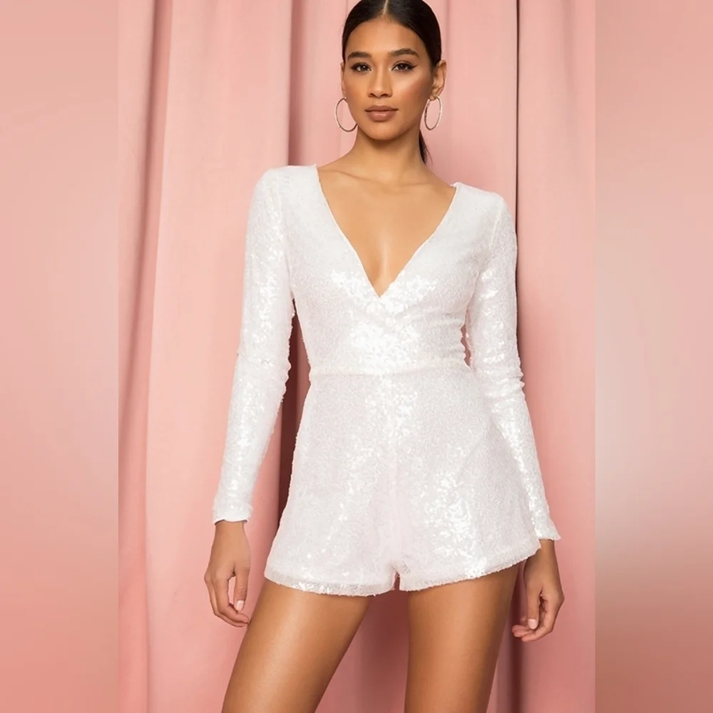 Revolve Superdown Devonne Surplice Romper White Size Medium